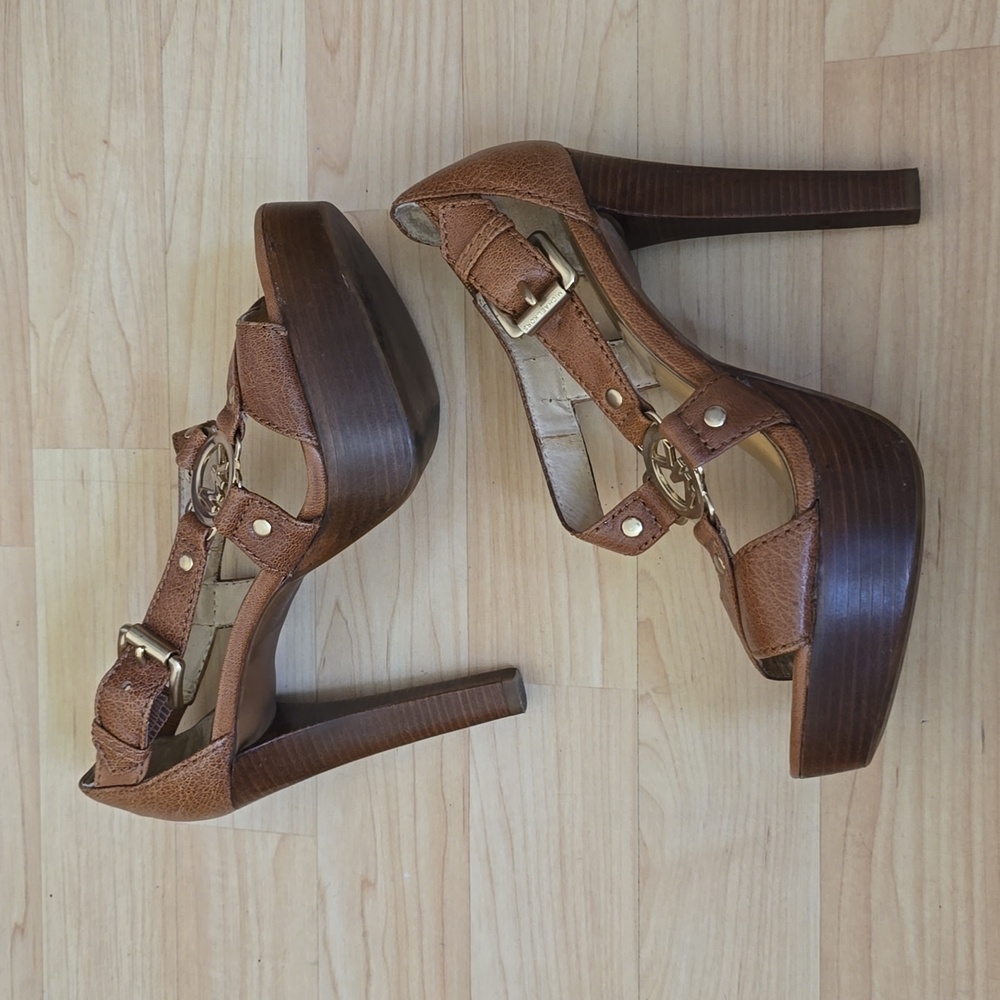 Michael Micheal Kors Elegant Brown Platform High Heel Sandals Size 6 - Picture 4 of 14
